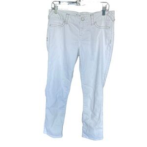 Woman's White Maurices cropped jeans size 9/10 gold and white stitching bling